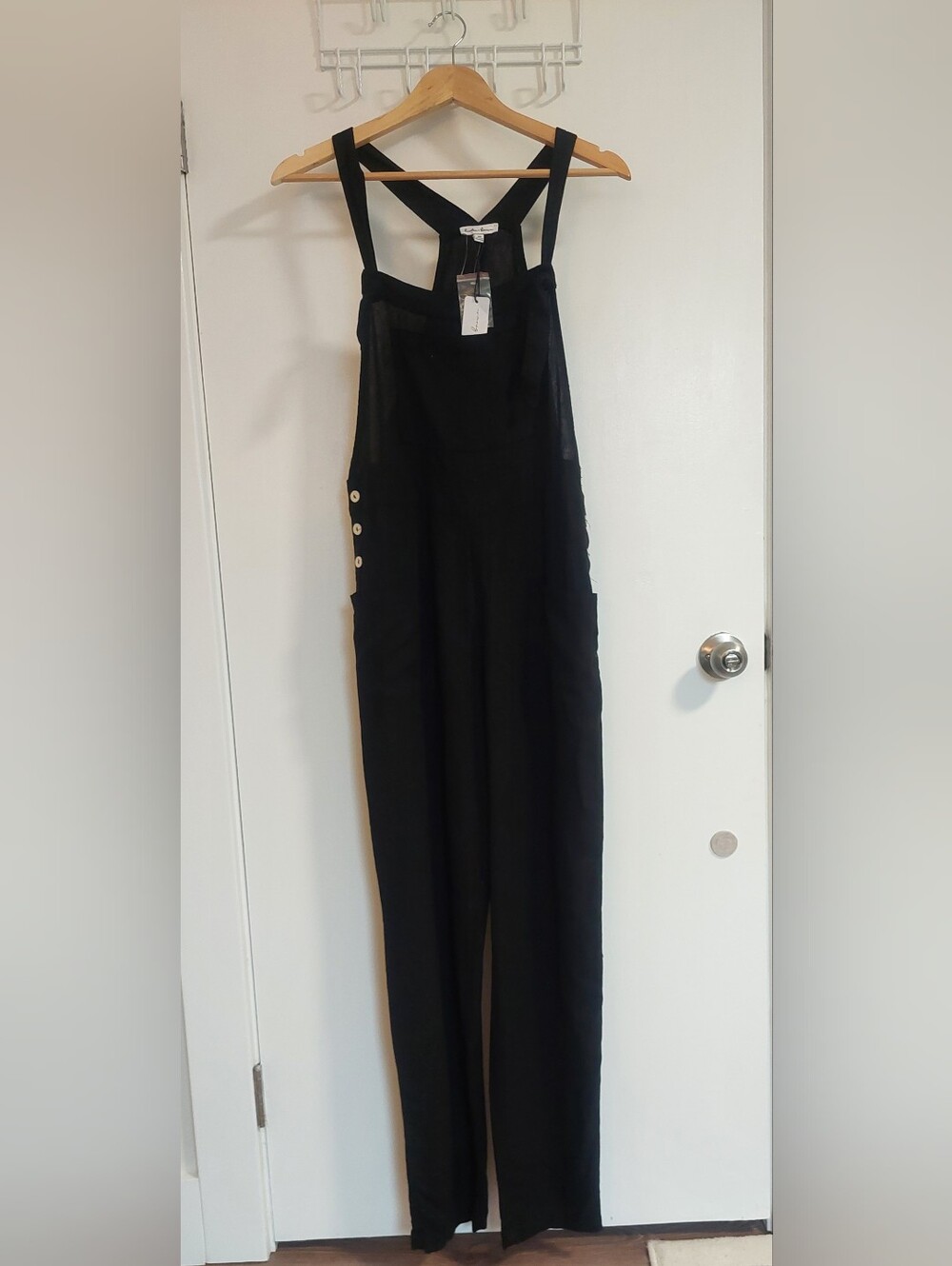 Black Wide-Leg Button Side Overall Jumpsuit